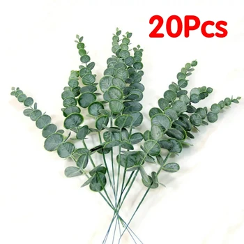 

20Pcs Green Simulation Eucalipto Single Artificial Eucalyptus Leaf Artificial Plants for Wedding Shoot Prop Home Decor