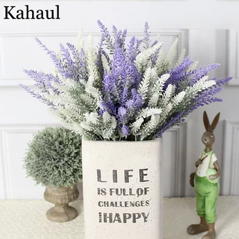 

Lavender Plastic Artificial Flowers Romantic Provence Purple Bouquet with Green Leaves Wedding Home Table Decoration Fake Flower