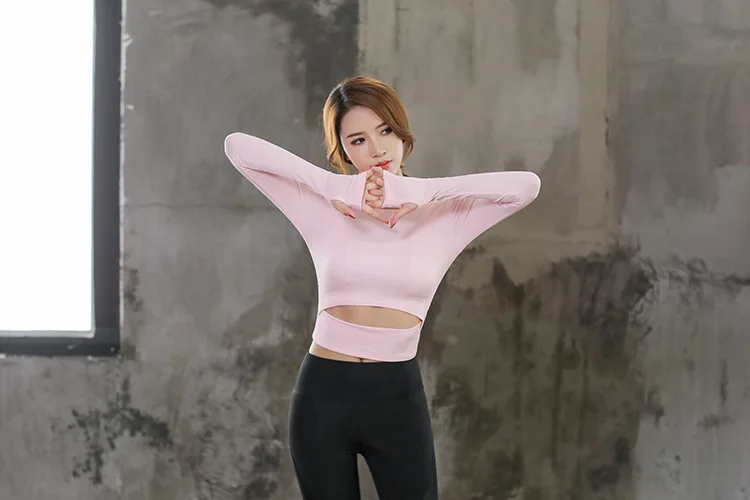 rose pink Zhangyunuo женский спортивный короткий топ куртка для бега с длинным рукавом спортивная толстовка для йоги куртка для фитнеса Спортивное пальто - Цвет: rose pink