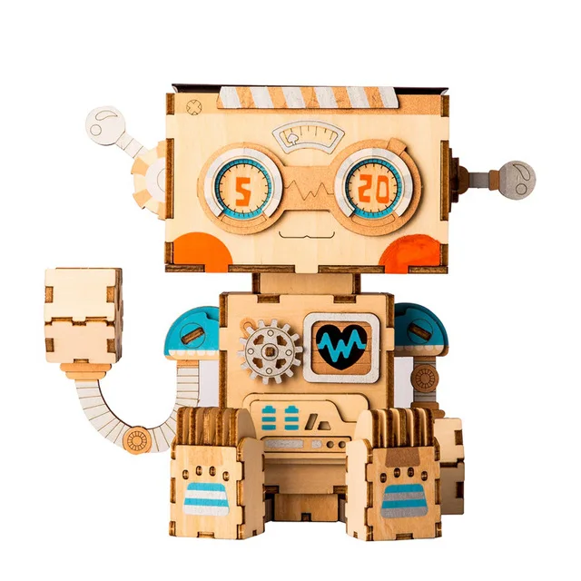 Robot 3D Деревянный робот игра-головоломка Креативный цветочный горшок коробка для хранения ручка Модели Строительные наборы игрушка для детей день рождения подарки на Рождество - Цвет: Robot