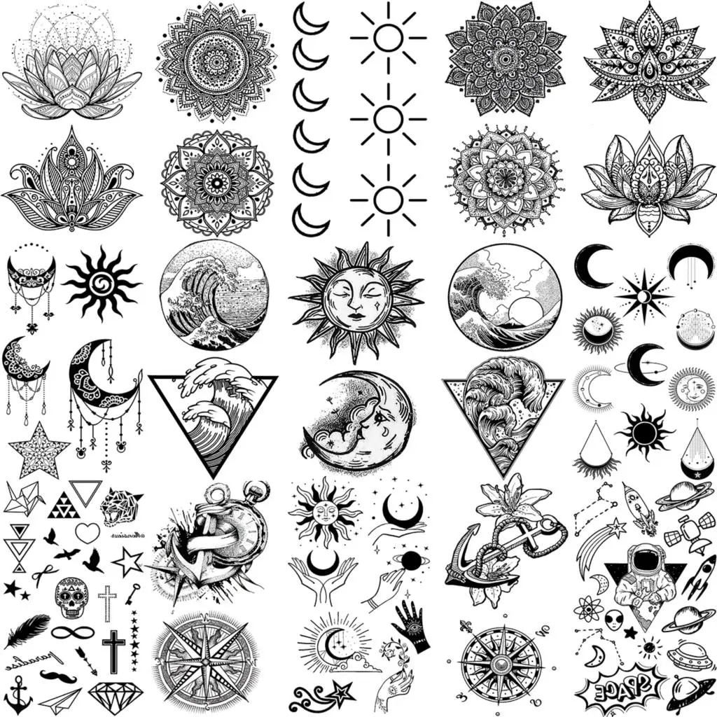 Small Sea Weave Star Moon Sun Temporary Tattoos For Women Adult Men Mandala  Lotus Anchor Geometry Sea Fake Tattoo Compass Tatoos|Temporary Tattoos| -  AliExpress