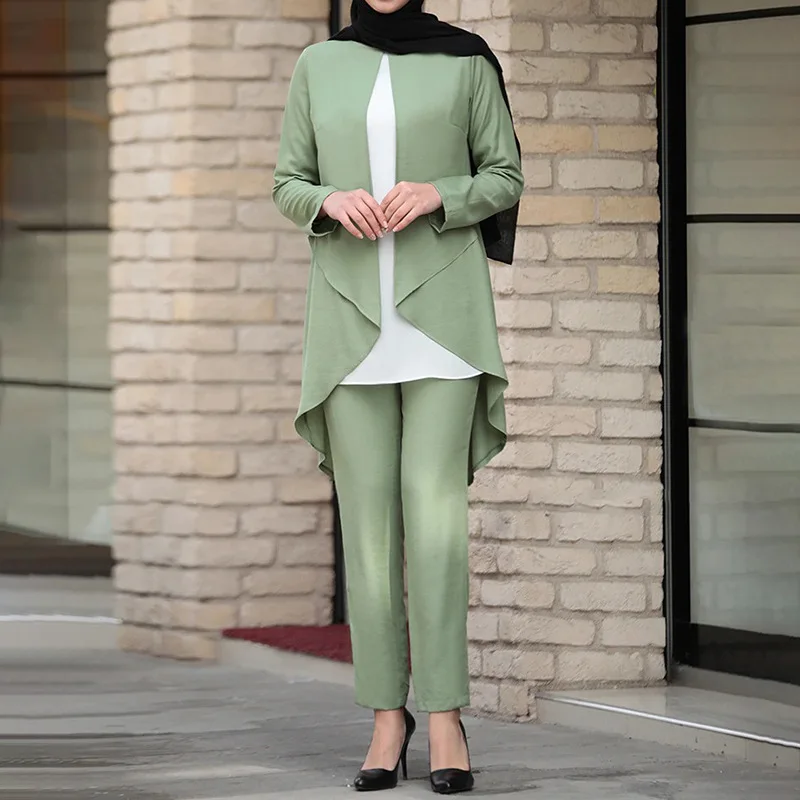 Camisetas largas musulmanas de gasa para mujer, conjuntos de pantalones musulmanes de moda, caftán Abaya marroquí, ropa para rezar Ramadán