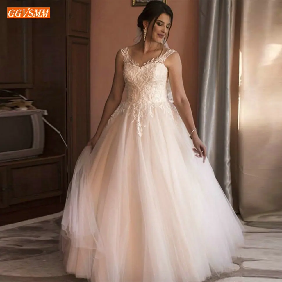 

luscious Boho Ivory Wedding Dresses Long Scoop Lace Applique Princess Bridal Dress Custom Made Floor Length White Wedding Gowns