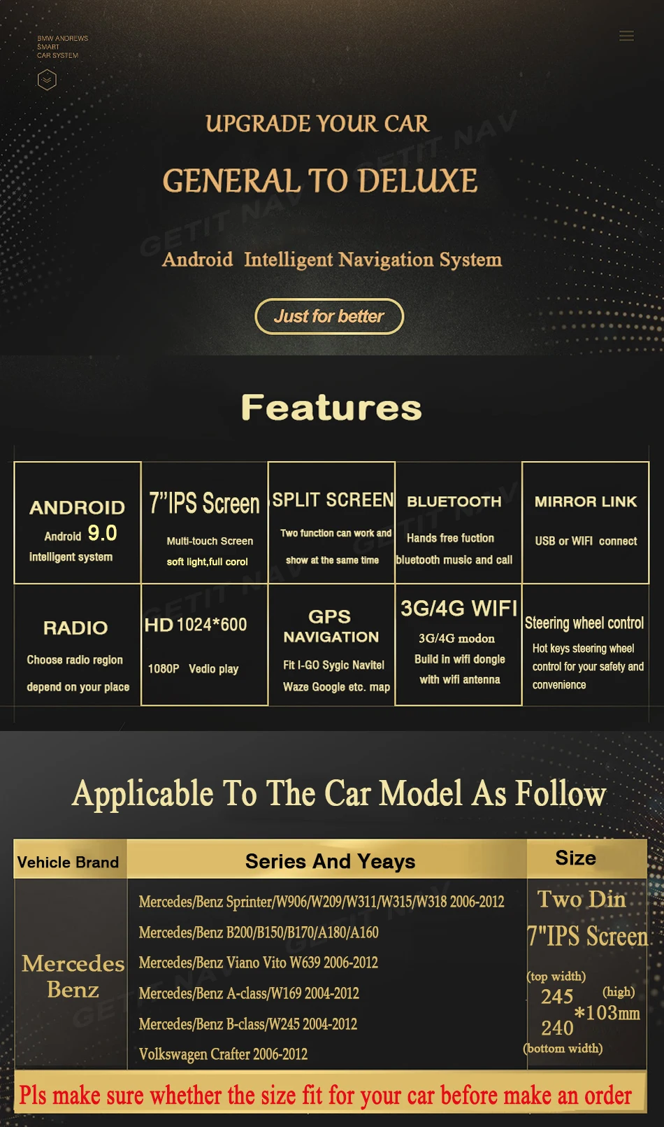 Android 9,0 Benz B200 A B Class W169 W245 Viano Vito W639 Sprinter W906 автомобильный dvd-плеер Радио Стерео gps 5USB DSP ips