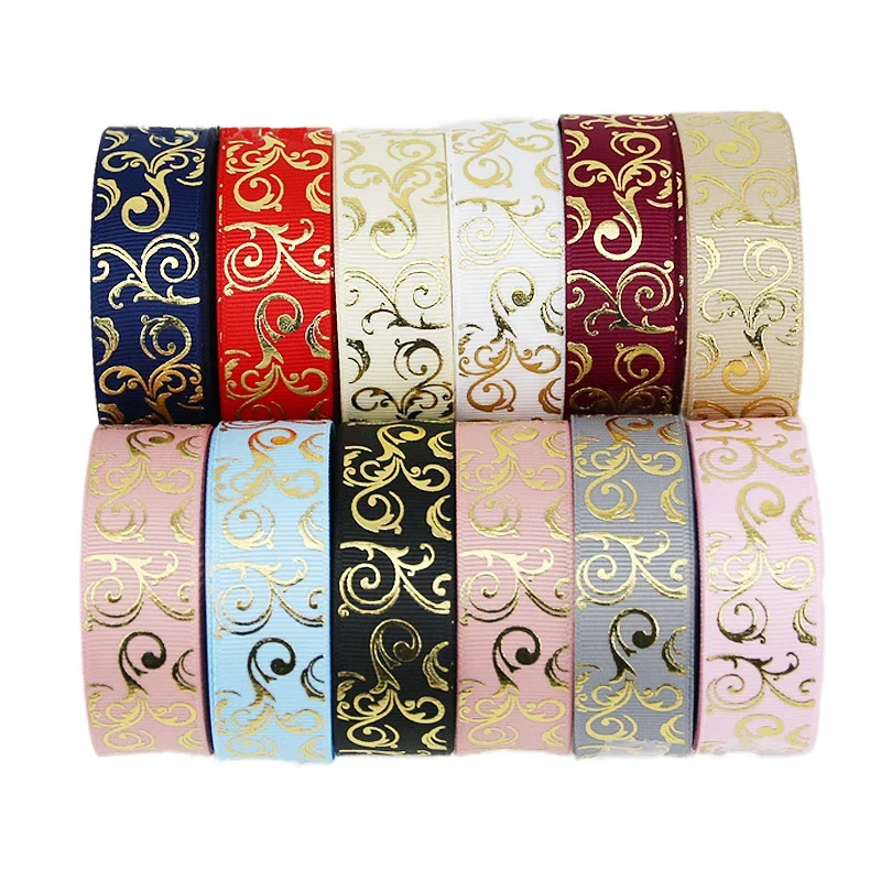 Satin Ribbons Ribbon Decoration Ribbon Supplies Wrapping Ribbon Satin Ribbon Grosgrain Ribbon Sewing Ribbon Christmas Ribbon Cotton Ribbon Organza Ribbon 10 yards/lot 25mm Gold Hot stamping Ribbons Thermal transfer Printed grosgrain Gift packaging Wedding Accessories DIY materials
