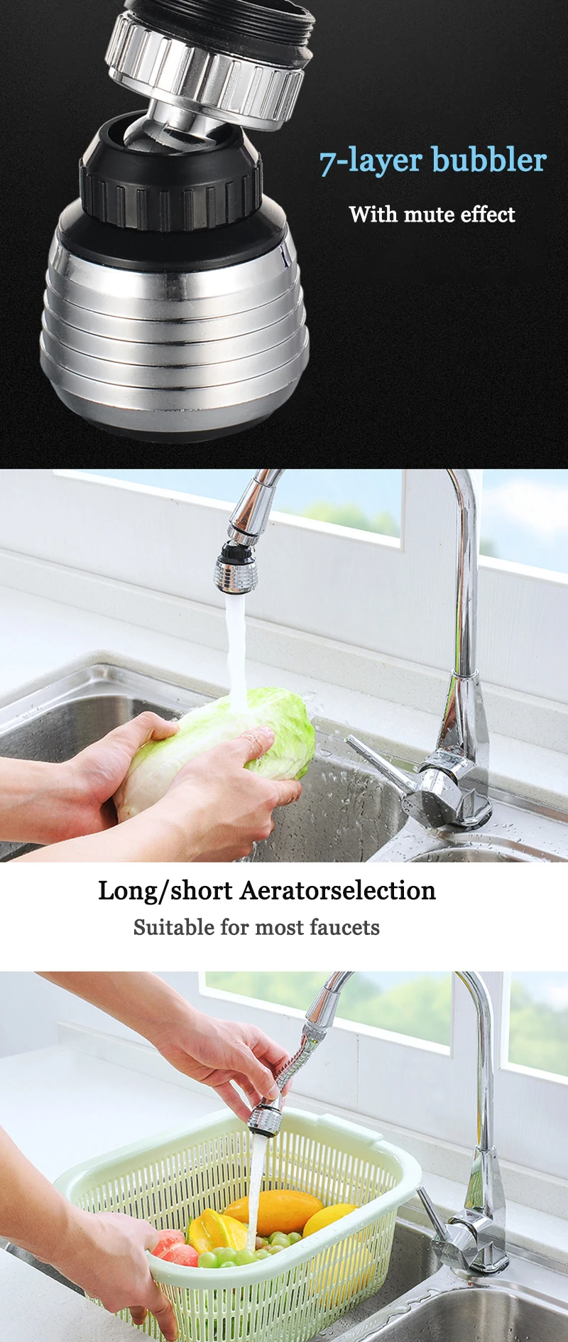 360 Degree Swivel Kitchen Faucet Aerator Adjustable Dual Mode Sprayer Filter Diffuser Water Saving Nozzle Connector Acessories