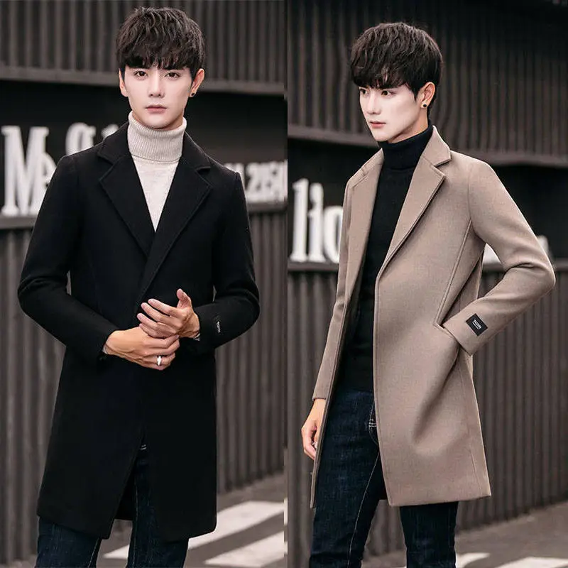 Мужская куртка 2020 осень-зима модный тренчкот средней длины в Корейском стиле