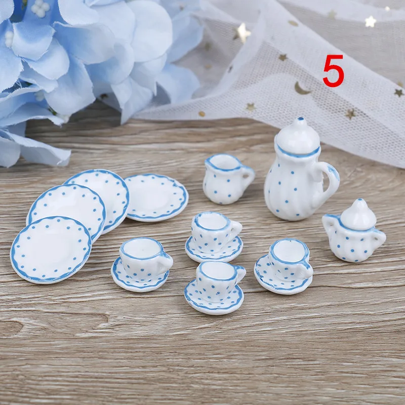 5 New 15Pcs 1/12 Doll House Miniature Kitchen Flower Patten Porcelain Coffee Tea Cups Ceramic Tableware Accessories - Цвет: 5