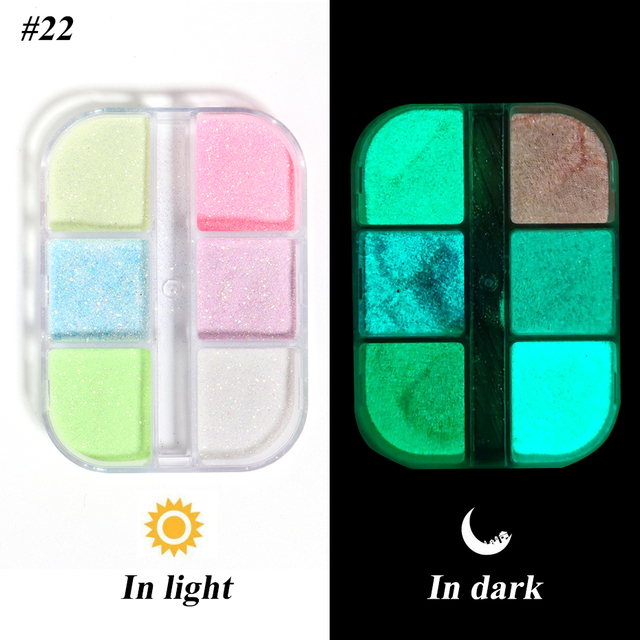 Colors Mermaid Sugar Powder Nail Glitter Glow In Dark Luminous Dipping Powder Pigment Flake Spangle Manicure Decor JI1909-23