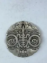

YIZHU CULTUER ART Collection Chinese Tibet Silver Carving bat Dragon Necklace Pendant Decoration