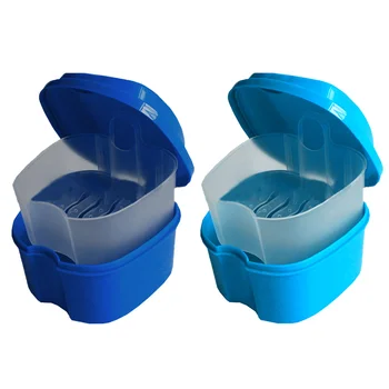 

2 Colors Denture Bath Box Case Dental False Teeth Storage Box with Hanging Net Container From Mosunx #SHC