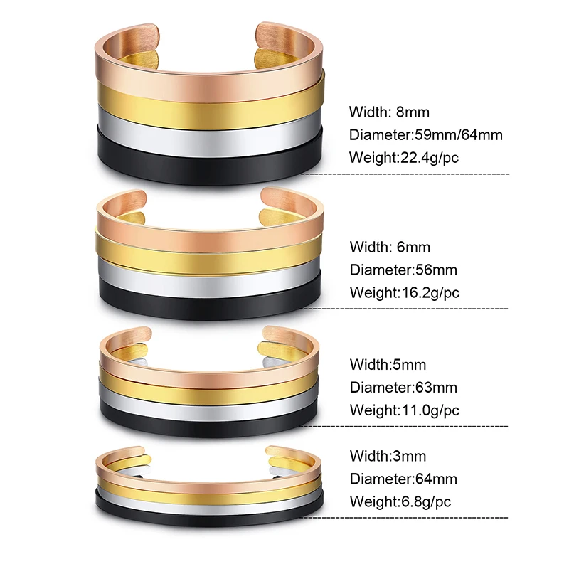 Assorted Colors 3MM to 16MM Men Women Flat Skinny Cuff Bangle Bracelet in Stainless Steel Brackelts Gifts For Mom Dad Sister