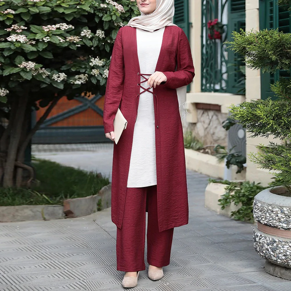 Набор из 3 предметов Рамадан ИД Мубарак кафтан Abaya Дубай Турция Hijab комплекты для