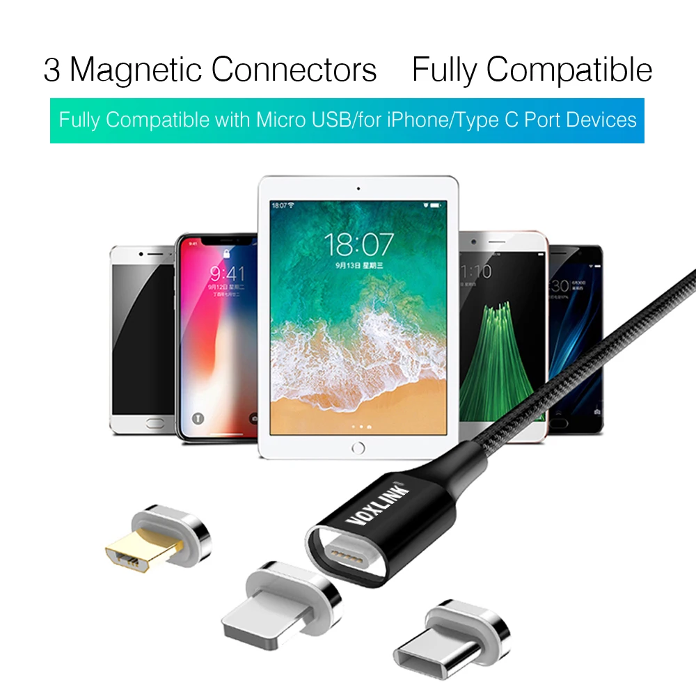 Магнитный кабель VOXLINK, Micro usb type C, адаптер для быстрой зарядки телефона, Micro usb type-C, магнитное зарядное устройство, usb шнур для iphone, samsung