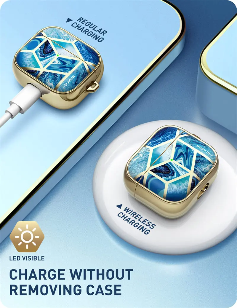 For AirPods 3 Case I-BLASON Cosmo 360° Protective Stylish Marble Case Cover Compatible with AirPods 3rd Generation Case 2021