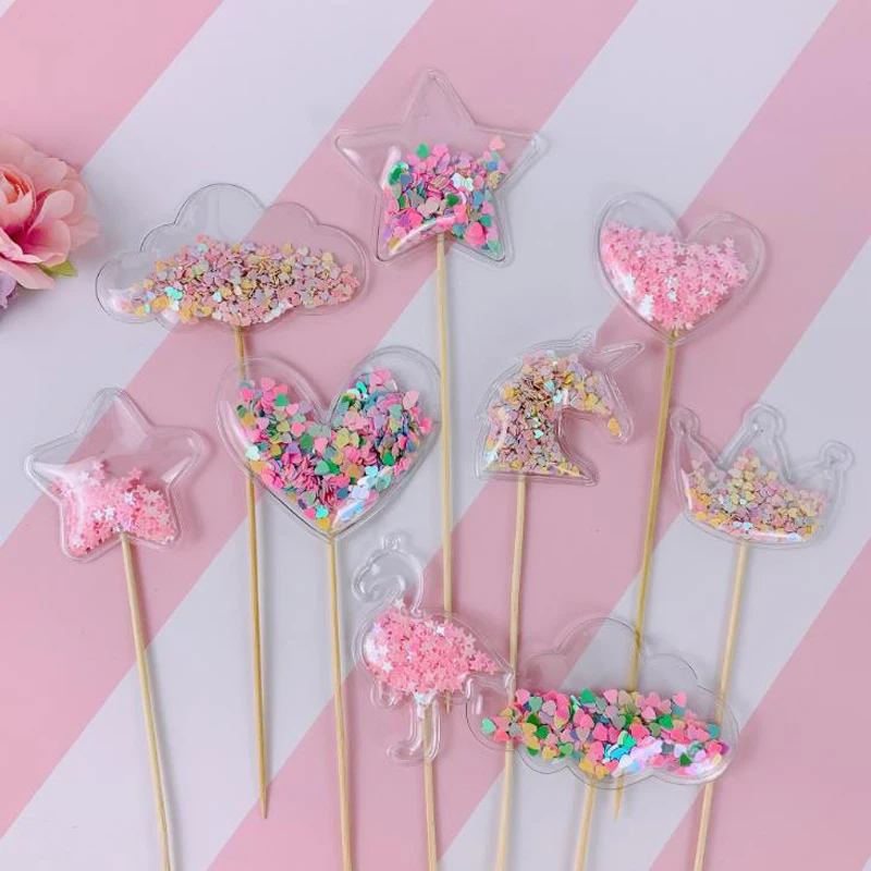 3 шт./компл. Kawaii прозрачный с блестками в форме сердца в форме звезды облака Русалка торт топпера, выбирает Baby Shower День рождения украшения для кексов