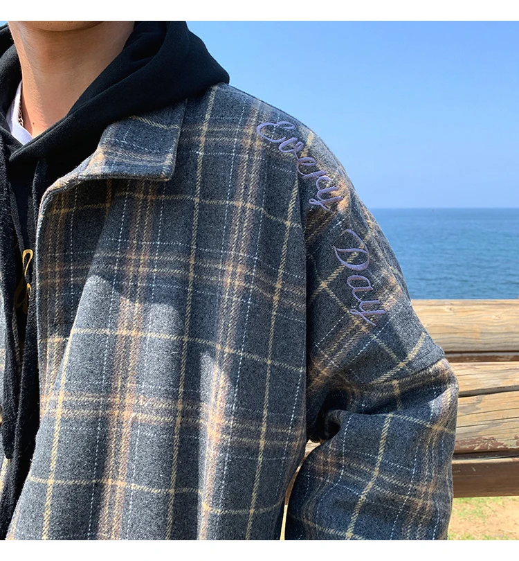 Korean Men Women Plaid Jackets Shoulder Letter Embroidery lovers Coats Autumn Winter Man Jacket Casual Clothes Plus Size