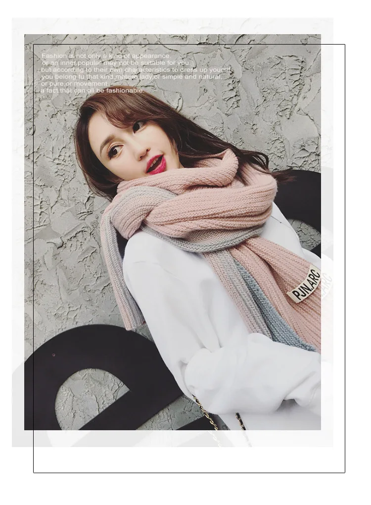Корейский осенний и зимний пошаговый цветной вязаный шерстяной шарф с надписью, студенческий плотный теплый шарф