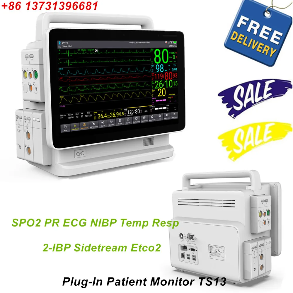 CONTEC Modular Patient Monitor 13‘’Big Display Touch Screen Plug-In Monitor ECG NIBP SPO2 Resp Temp 2-IBP&Sidetream Etco2