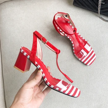 

Gladiator Women sandals high Heels Wedding Shoes Woman Fashion Summer Ladies shoes Female t-strap Sandal