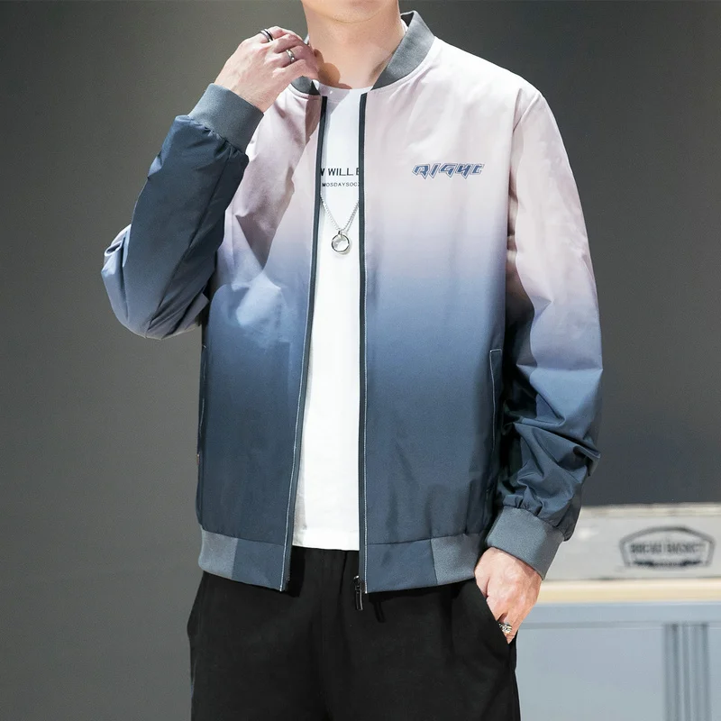 

Spring Autumn Casual Coat Men's Fashion Brand Loose Sports Baseball Collar Gradient Jacket Mens Clothing Mens Coats And Jackets