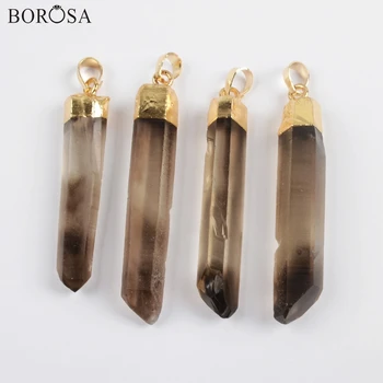

BOROSA 10Pcs Gild Natural Tea Quartz Crystal Beads Crystal Pendant Tea Quartz Crystal Point for Necklace Jewelry WX1180