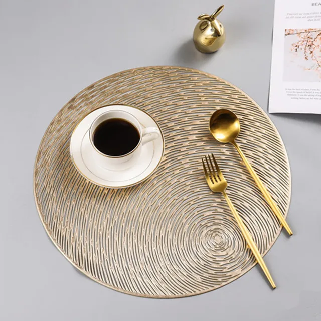 Table Mats Coasters Pad Round PVC Placemat Heat Wear Resistant Non - Slip Washable Individual Gold 1 piece
