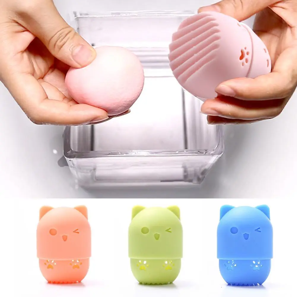 Kitten Beauty Powder Puff Blender Holder Sponge Makeup Egg Drying Case Portable Soft Silicone Cosmetic Blender Sponge Box Holder