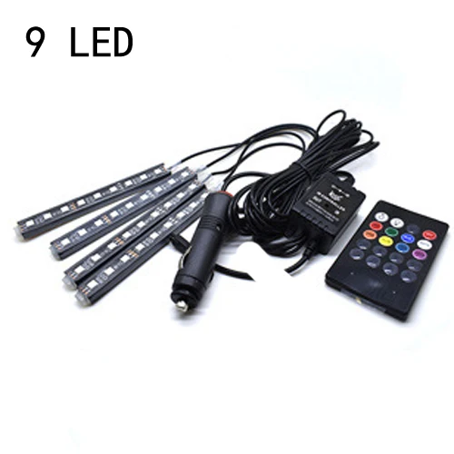 CARCTR, Звуковое управление, Led RGB, для автомобилей, под ногами, декоративный светильник, для окружающей среды, для автомобиля, атмосферные лампы, автомобильный интерьерный светильник, аксессуары - Испускаемый цвет: 9led Cigarette light