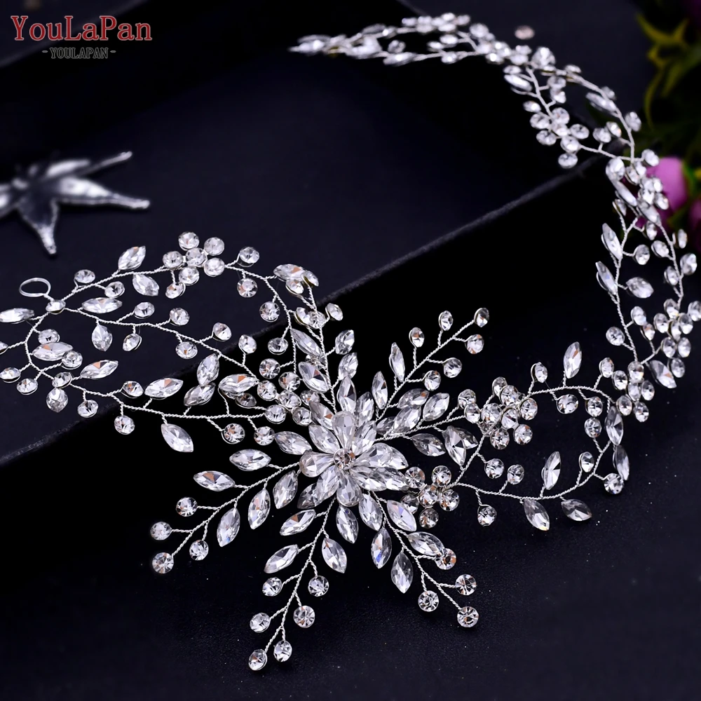 YouLaPan HP295 copricapo di fiori fascia da sposa per sposa perle di cristallo donna Tiara copricapo da sposa accessori per gioielli per capelli