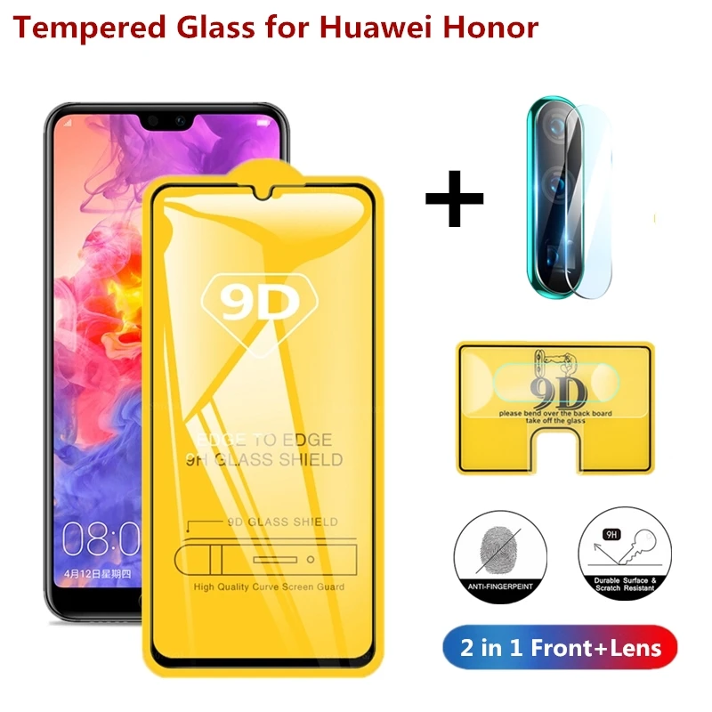 2 в 1 полное покрытие 9D закаленное стекло для Huawei P30 P20 Lite honor 8X 9X 9X-Pro 10 20 10i 20i