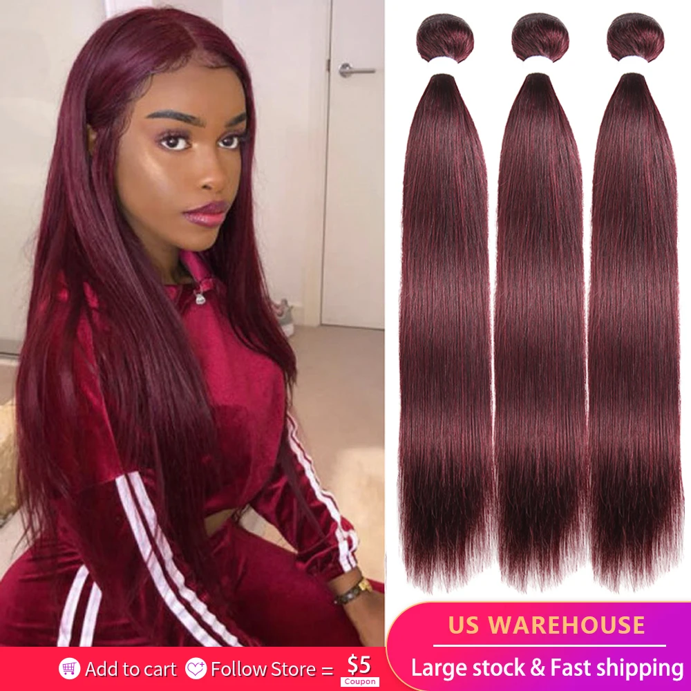 Best Buy Weave Bundles Remy-Hair Deals-Can Burgundy Straight Red Brazilian 99J Colored Buy 1/3-Pcs 76oJykNY
