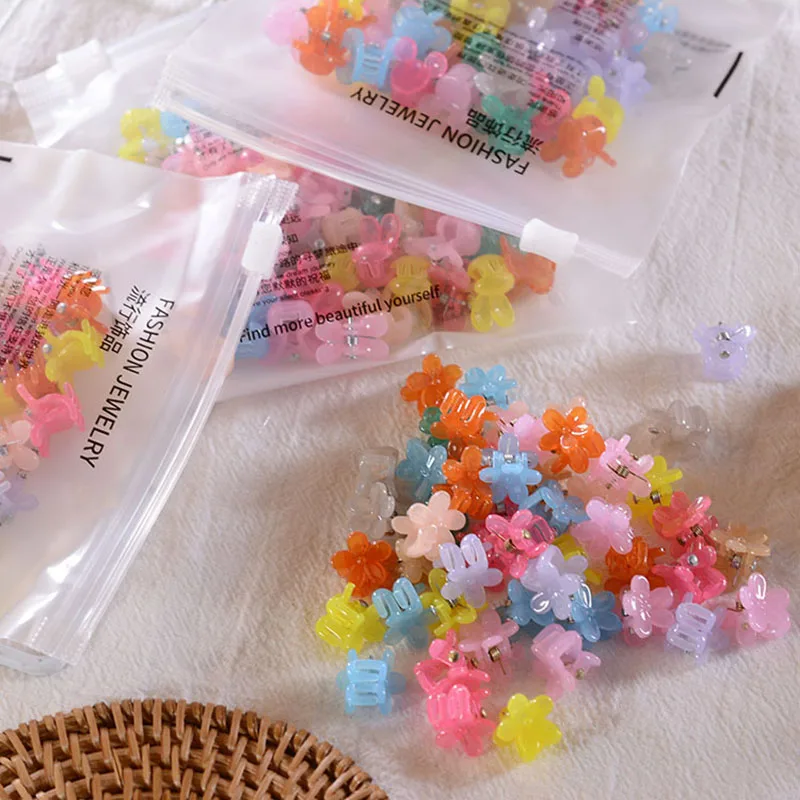 50PCS/Set Small Hair Crabs For Girls Acrylic Cute Candy Color Flower Star Hair Clip Clamp Children Mini Hairpin Hair Accessories