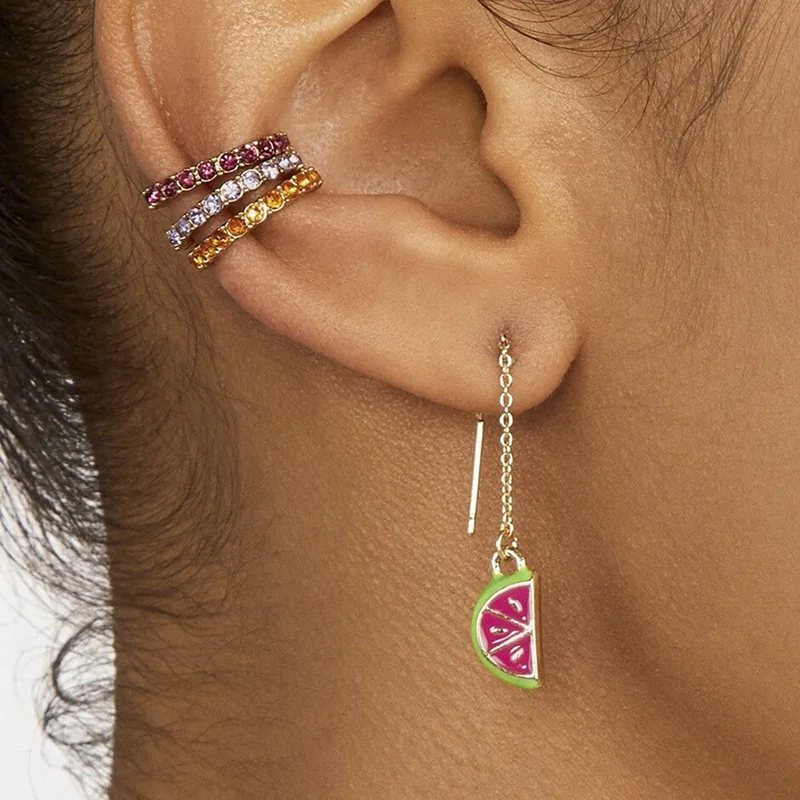 C shape 6pcs/set Rhinestone Clip On Earrings Fashion Rainbow Cubic Zirconia Stones Small Clip Earring Bohemia Ear Jewelry Cuff