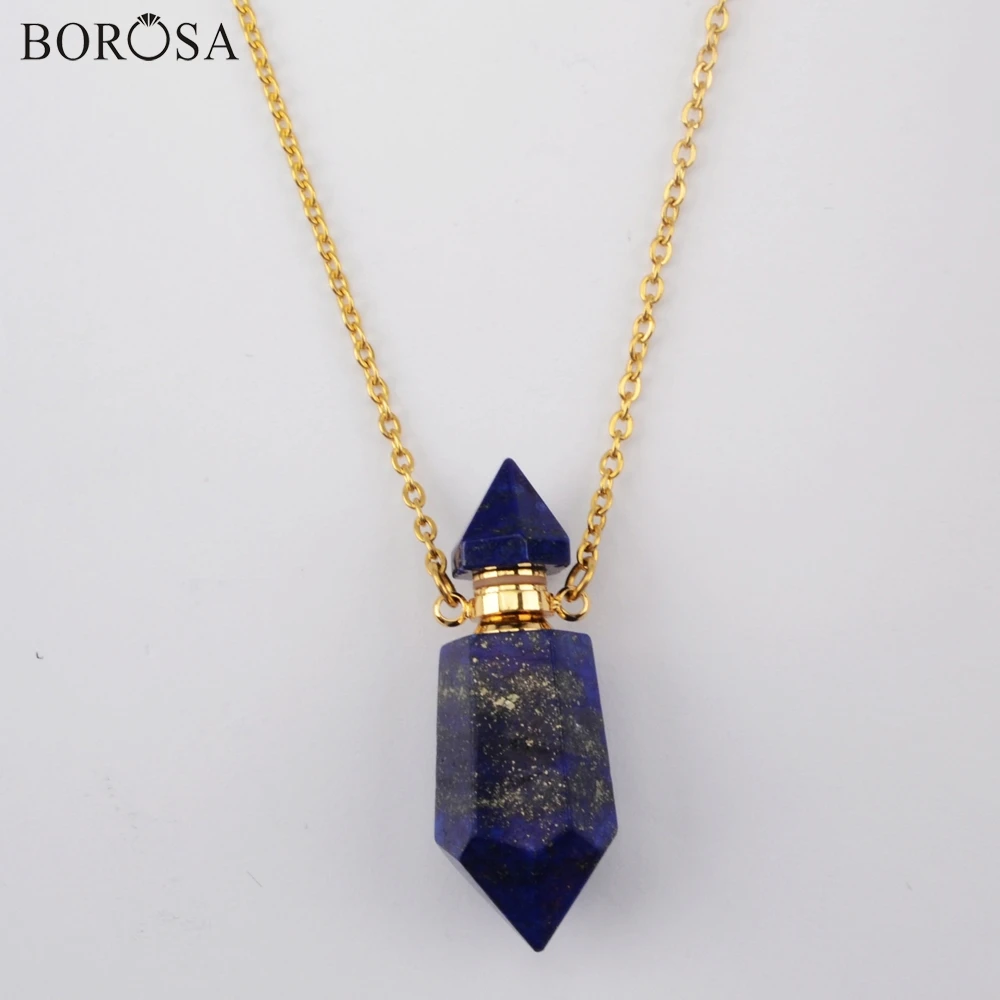 BOROSA 26 дюймов флакон духов ожерелье из нержавеющей стали натуральный камень эфирное масло парфюм диффузор золотое ожерелье ювелирные изделия G1942-N
