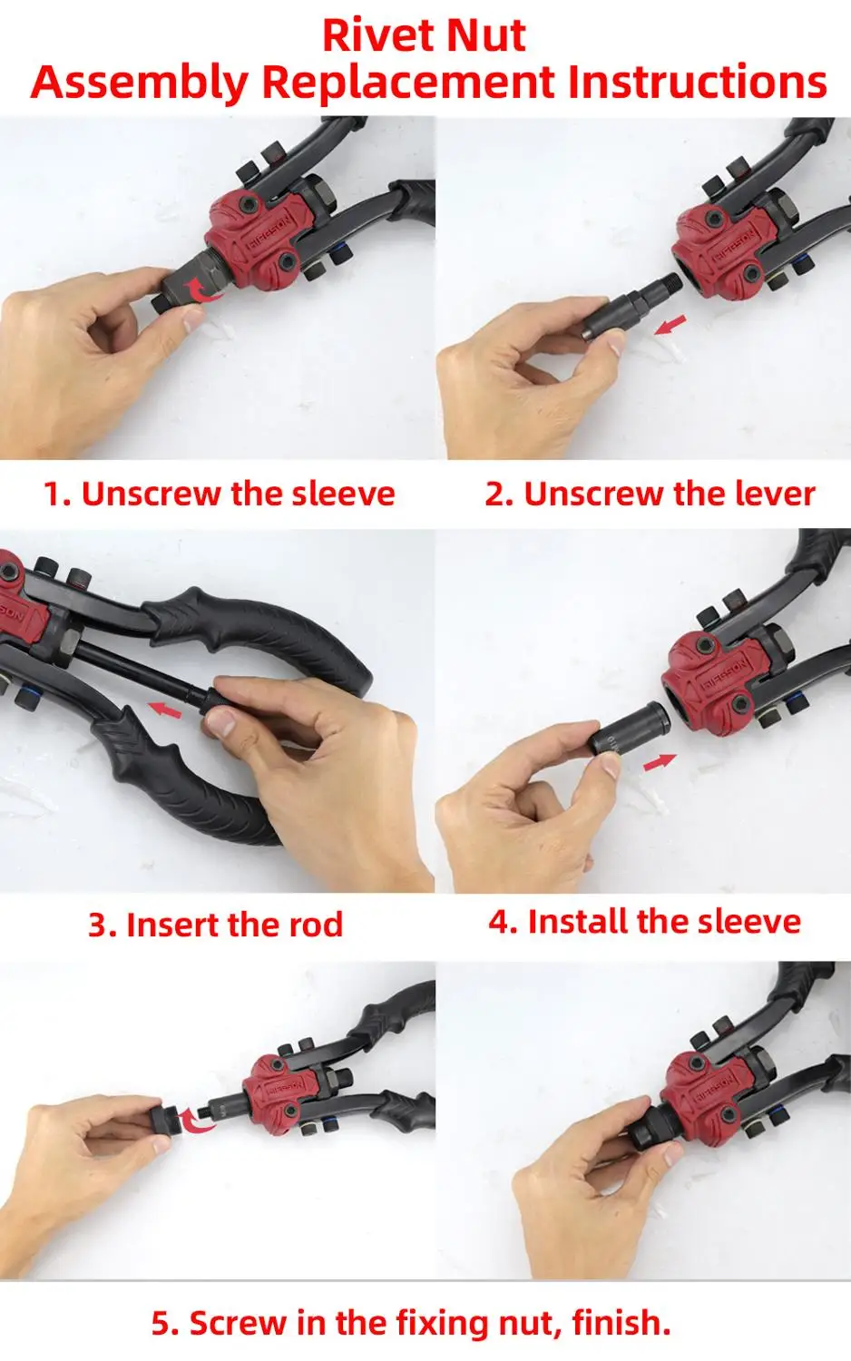 HIFESON 619 Three-in-one Multi-function Manual Ram Gun Rivet Nut Gun Rivet Gun Reaming Gun 90PCS M3-M10 Nuts 50PCS Rivets Set 6