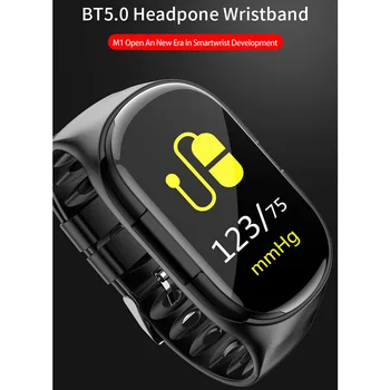 

Waterproof Bluetooth Earphone LCD Display Smart Bracelet Wristbands Sports Fitness Business 2 In 1 Heart Rate TPU Wireless