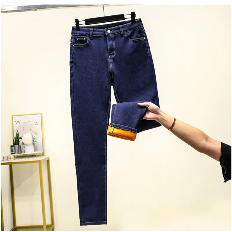 JUJULAND женские джинсы размера плюс, плотные, теплые, стрейчевые, стильные, одноцветные, свободные джинсы 8066
