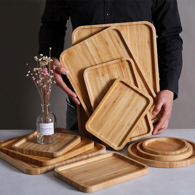 

Bamboo Wooden Tray Japanese Style Kitchen Tableware Bread Butter Plates Solid Wood Breakfast Food Trays Ktchen Items