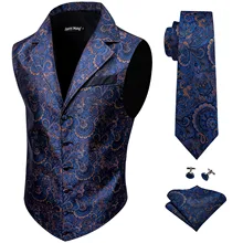Masculino clássico preto paisley jacquard folral coletes de seda lenço gravata colete terno colete masculino ropa para hombre