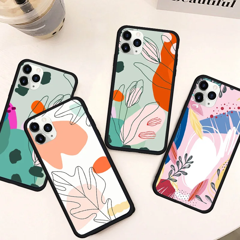 

artRetro Flower Leaves Graffiti Phone Case For iPhone 7 11 Pro XS MAX X XR SE2020 8 6Plus Plants Hard Matte Cover Coque Bag