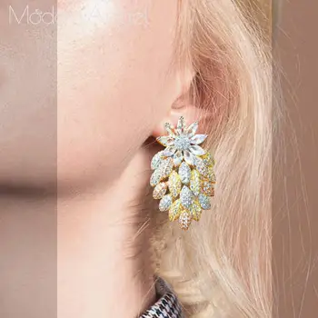 

ModemAngel Luxury Flowers Cubic Zircon Crystal CZ Earrings For Women African Bridal Wedding Party Jewelry Earring