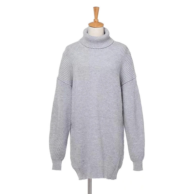 gray sweaters Женское элегантное однотонное платье-свитер с воротником-хомутом брендовый стильный основной фонарь с длинным рукавом пуловер уличная трикотажная одежда больших размеров - Цвет: gray sweaters