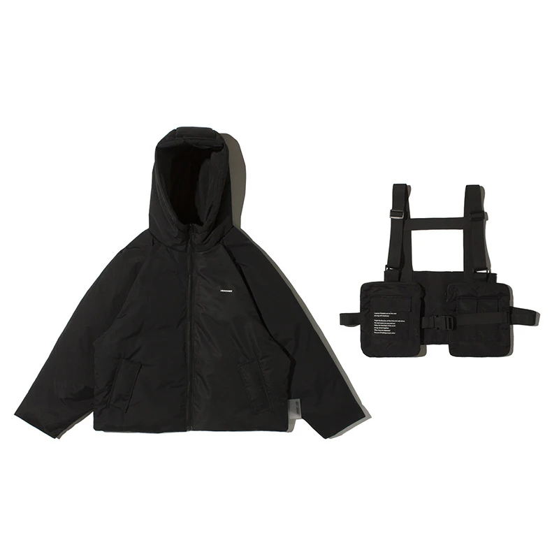 Techwear тактика многофункциональная мужская куртка с капюшоном парка съемные сумки зимняя парка хип-хоп Уличная Тренч пальто ветровка - Цвет: Black