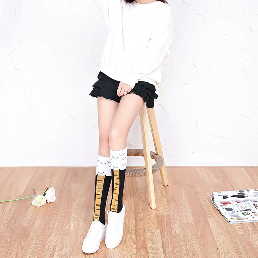 2 Pairs Women 3D Chicken Feet Pattern Stockings Casual Cotton Thigh High Over Knee High Stocking Girls Female Long Knee Stocking