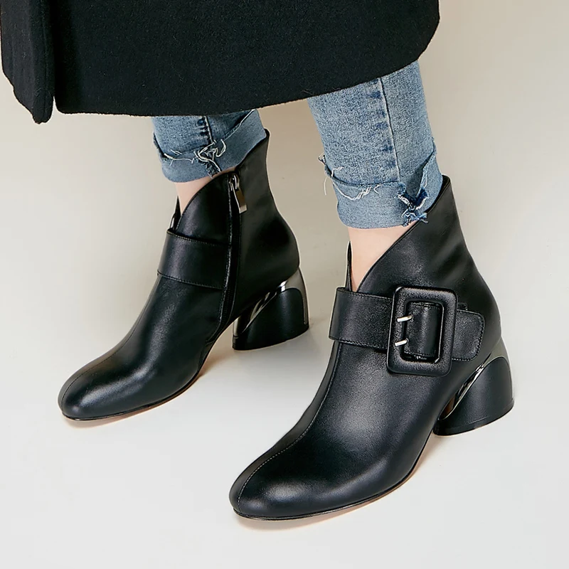 

TXCNMB New Autumn Winter Warm Short Boots Casual Office Shoes Woman High Heels Genuine Leather Flock Women Sports Ankle Boots
