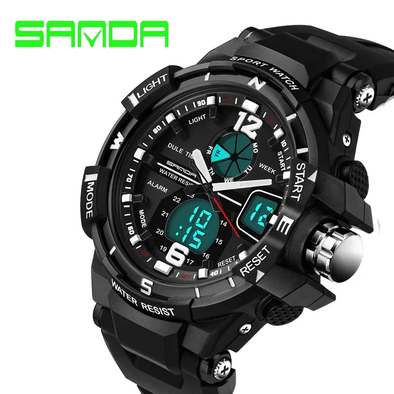 

SANDA Digital Watch Sport Men Clock Luminous Week Large Dial Stopwatch Dual Display Digital Running Climbing Automatic watche