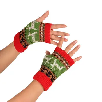 

2019 New Women Snowflake Deer Fingerless Winter Warm Knitted Woolen Gloves Christmas Gift