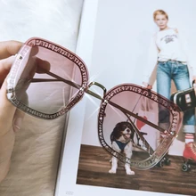 Женские солнцезащитные очки без оправы, квадратные, женские,, модные, Роскошные, уникальный, фирменный дизайн, женские, коричневые, оттенки, металлическая оправа, очки для подарка