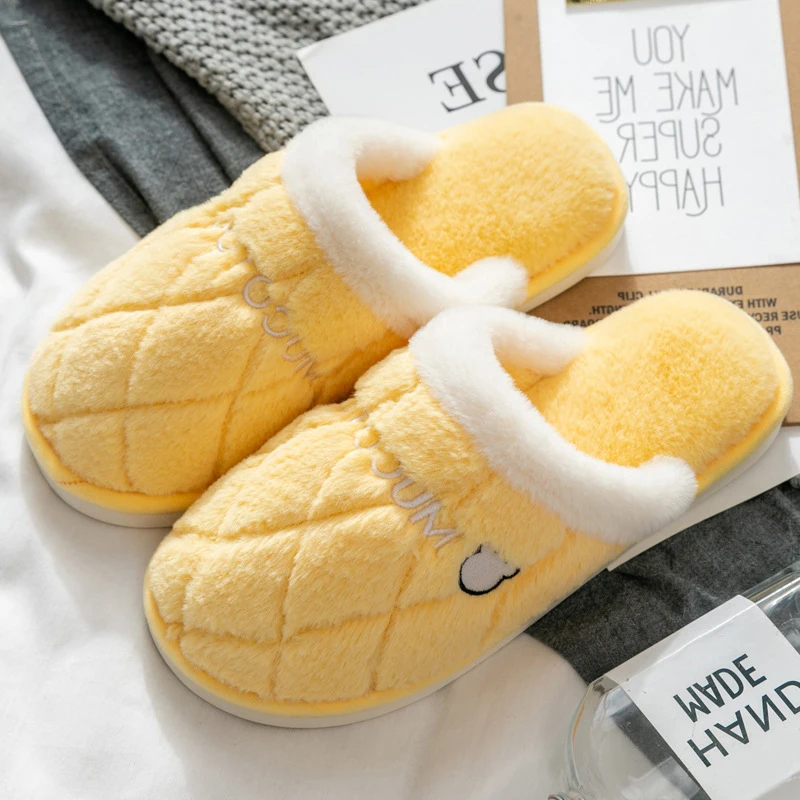 

Wome Slippers Autumn Winter Warm Plush Cotton Interior Non-slip Household Floor Mopping Male Couple Home Slippers Female Size 44
